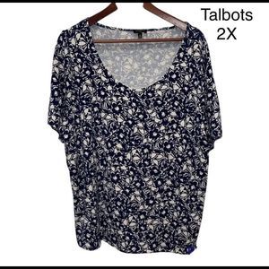 Talbots Blue and White Floral Short Sleeved Shirt Size 2X